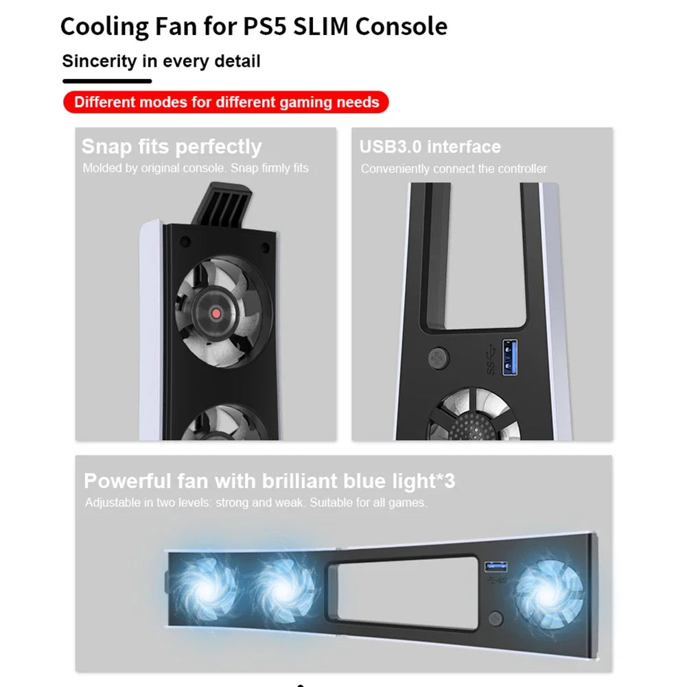 Silent Enhanced Cooling Fan for PS5 Slim Console(Digital/Disc) with LED Lights Efficient Cooling System for Playstation 5 Slim