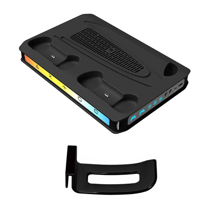 PS5/Pro/Slim Stand for Disc & Digital Console, Playsation 5 Cooling Station with Dual Controller Charger, RGB Light, DIY