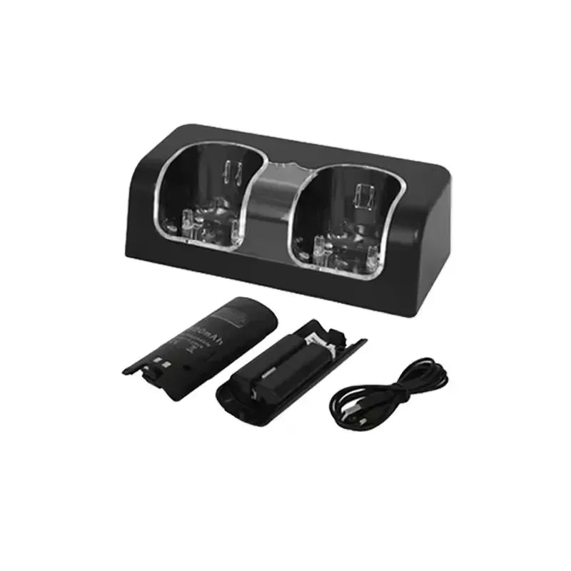 2 Ports Charging Stand Dock Station + 2 Batteries for Wii Gamepad Remote Controller Charging Dock Station
