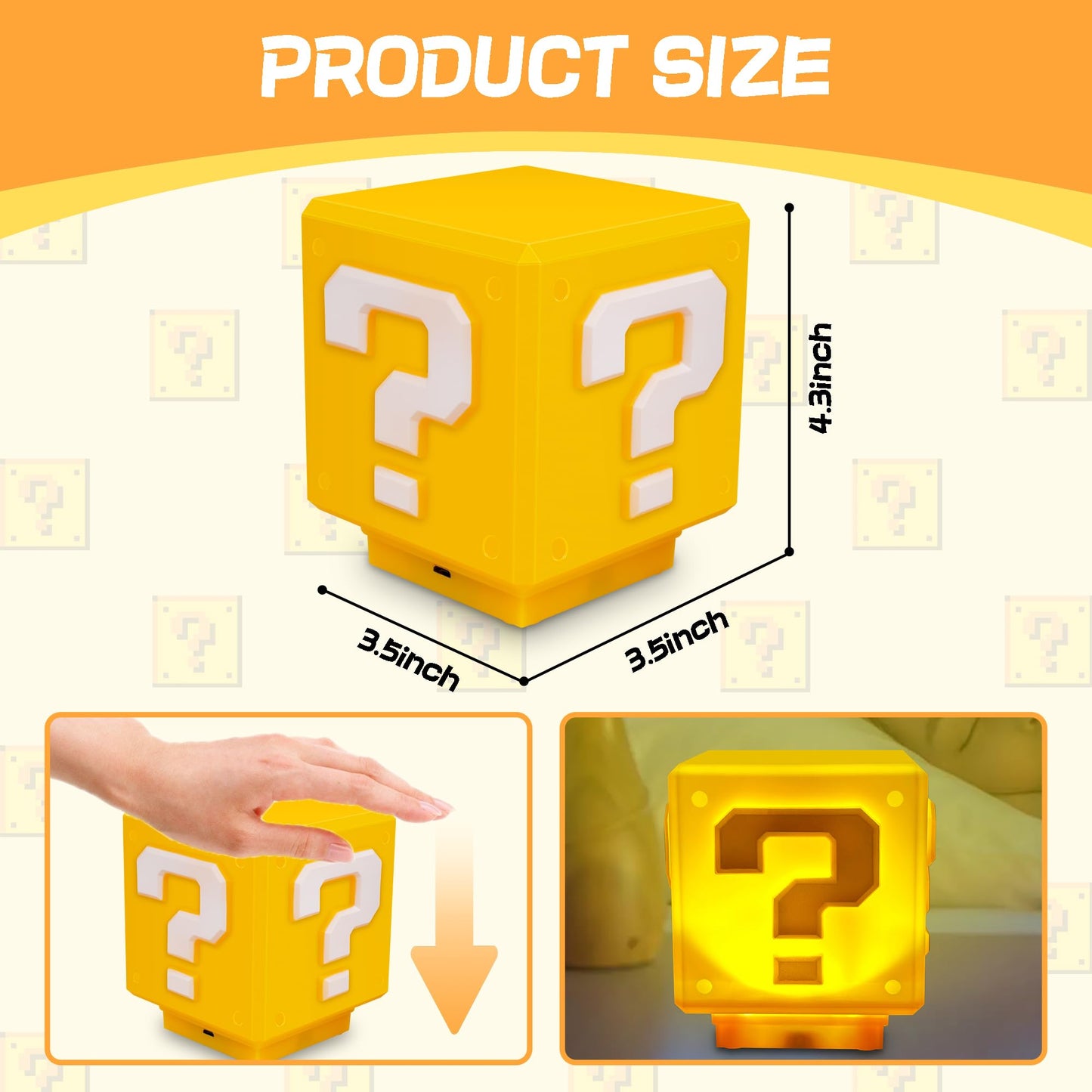 Lampada cubo super mario bros con presa usb luce calda