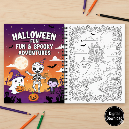 Album da Colorare di Halloween per Bambini e Adulti | 100+ Pagine Digitali da Stampare | Fantasmi, Mummie, Streghe Carine | Download Istantaneo PDF | Per Relax e Divertimento Spaventoso