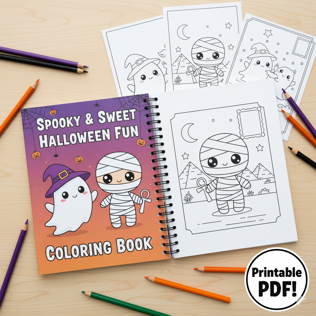 Album da Colorare di Halloween per Bambini e Adulti | 100+ Pagine Digitali da Stampare | Fantasmi, Mummie, Streghe Carine | Download Istantaneo PDF | Per Relax e Divertimento Spaventoso