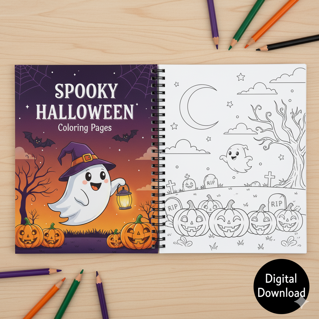 Album da Colorare di Halloween per Bambini e Adulti | 100+ Pagine Digitali da Stampare | Fantasmi, Mummie, Streghe Carine | Download Istantaneo PDF | Per Relax e Divertimento Spaventoso