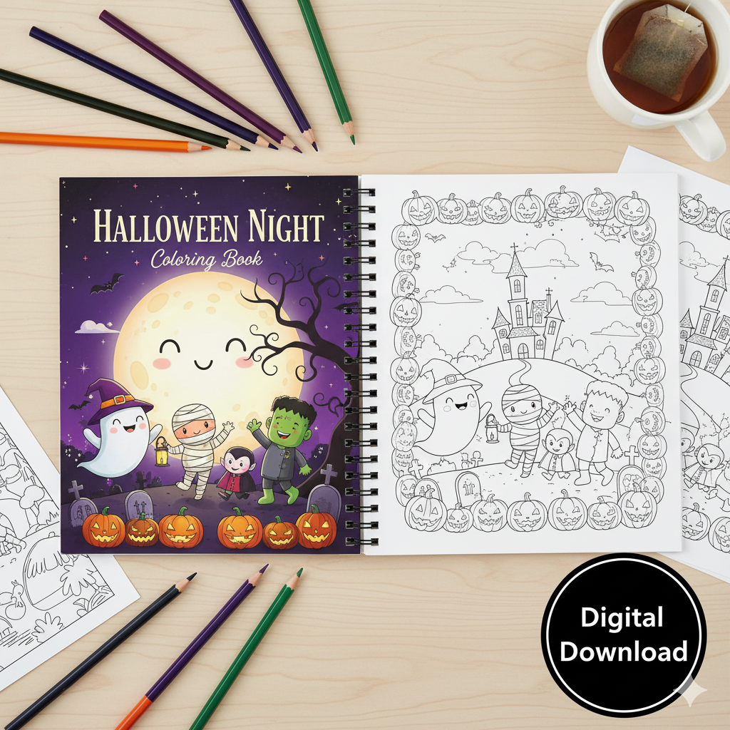 Album da Colorare di Halloween per Bambini e Adulti | 100+ Pagine Digitali da Stampare | Fantasmi, Mummie, Streghe Carine | Download Istantaneo PDF | Per Relax e Divertimento Spaventoso
