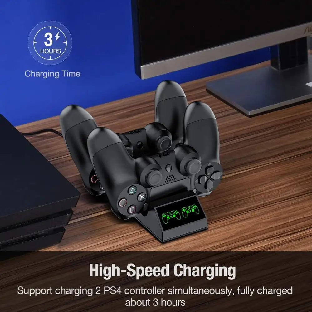 PS4 Controller Charger Charging Dock Station with 4 Micro USB Charging Dongles Dual Charging Dock for Playstation 4 PS4 Slim Pro