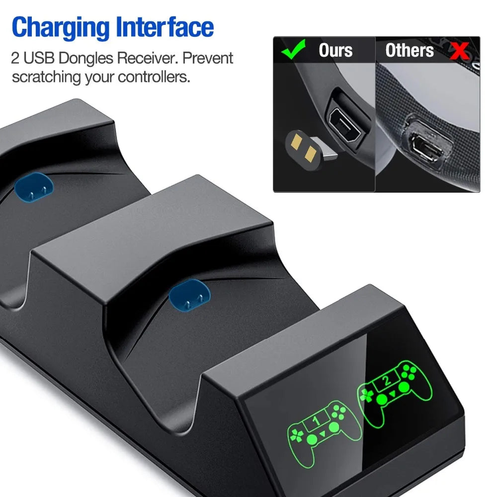 PS4 Controller Charger Charging Dock Station with 4 Micro USB Charging Dongles Dual Charging Dock for Playstation 4 PS4 Slim Pro