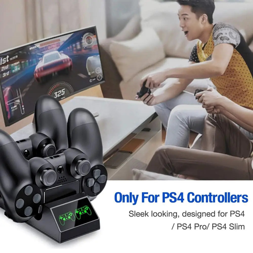 PS4 Controller Charger Charging Dock Station with 4 Micro USB Charging Dongles Dual Charging Dock for Playstation 4 PS4 Slim Pro