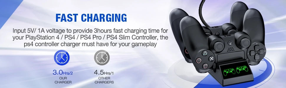 PS4 Controller Charger Charging Dock Station with 4 Micro USB Charging Dongles Dual Charging Dock for Playstation 4 PS4 Slim Pro