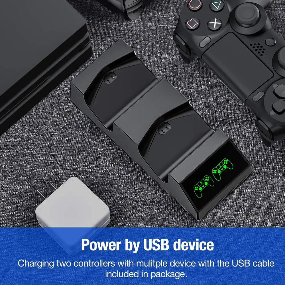 PS4 Controller Charger Charging Dock Station with 4 Micro USB Charging Dongles Dual Charging Dock for Playstation 4 PS4 Slim Pro