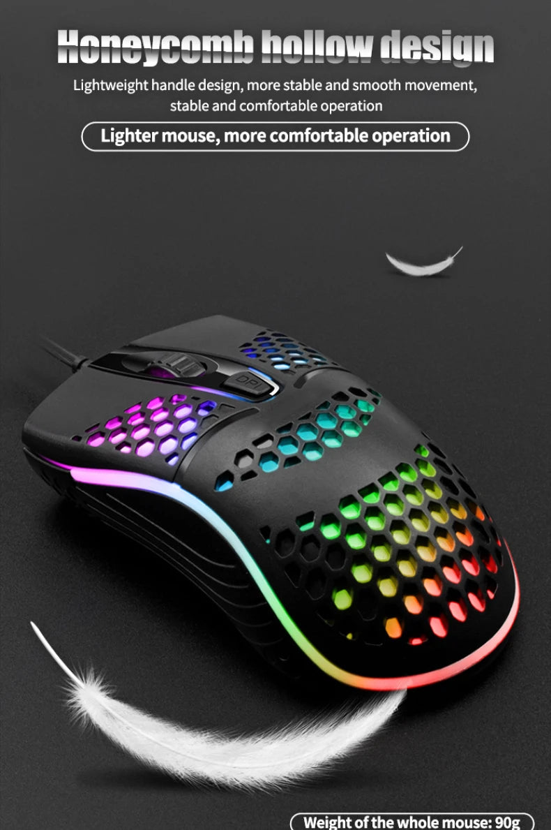 Wired Cable Gaming 7 breathing LED Back Light Optical Mouse USB Computer Hollowed out Mice Laptop Desktop 4D PC home use Office