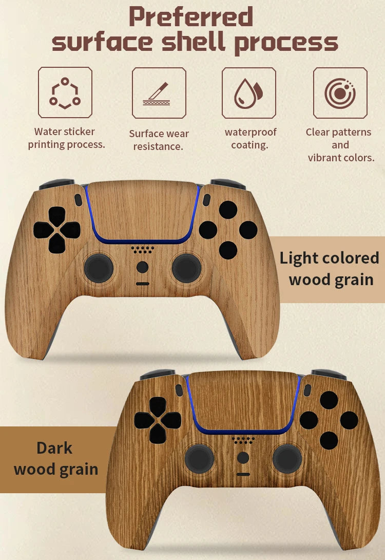 Redesigned and replaced front shell touchpad compatible with PS5 controller BDM-010, 020, 030, 040, 050-Wood grain pattern