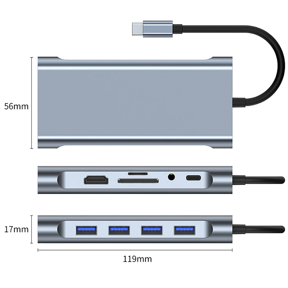 11-in-1 4K USB C 3.0 HUB Type C to HDMI-compatible USB 3.0 Adapter Type C HUB Dock PD 87W USB C Splitter for MacBook Pro Air