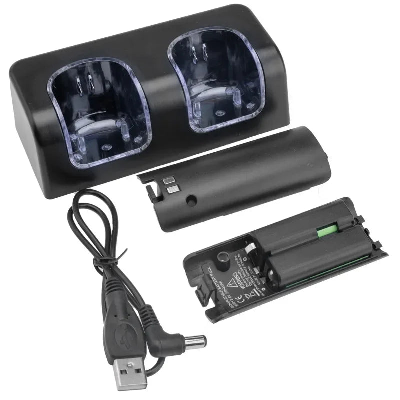 2 Ports Charging Stand Dock Station + 2 Batteries for Wii Gamepad Remote Controller Charging Dock Station
