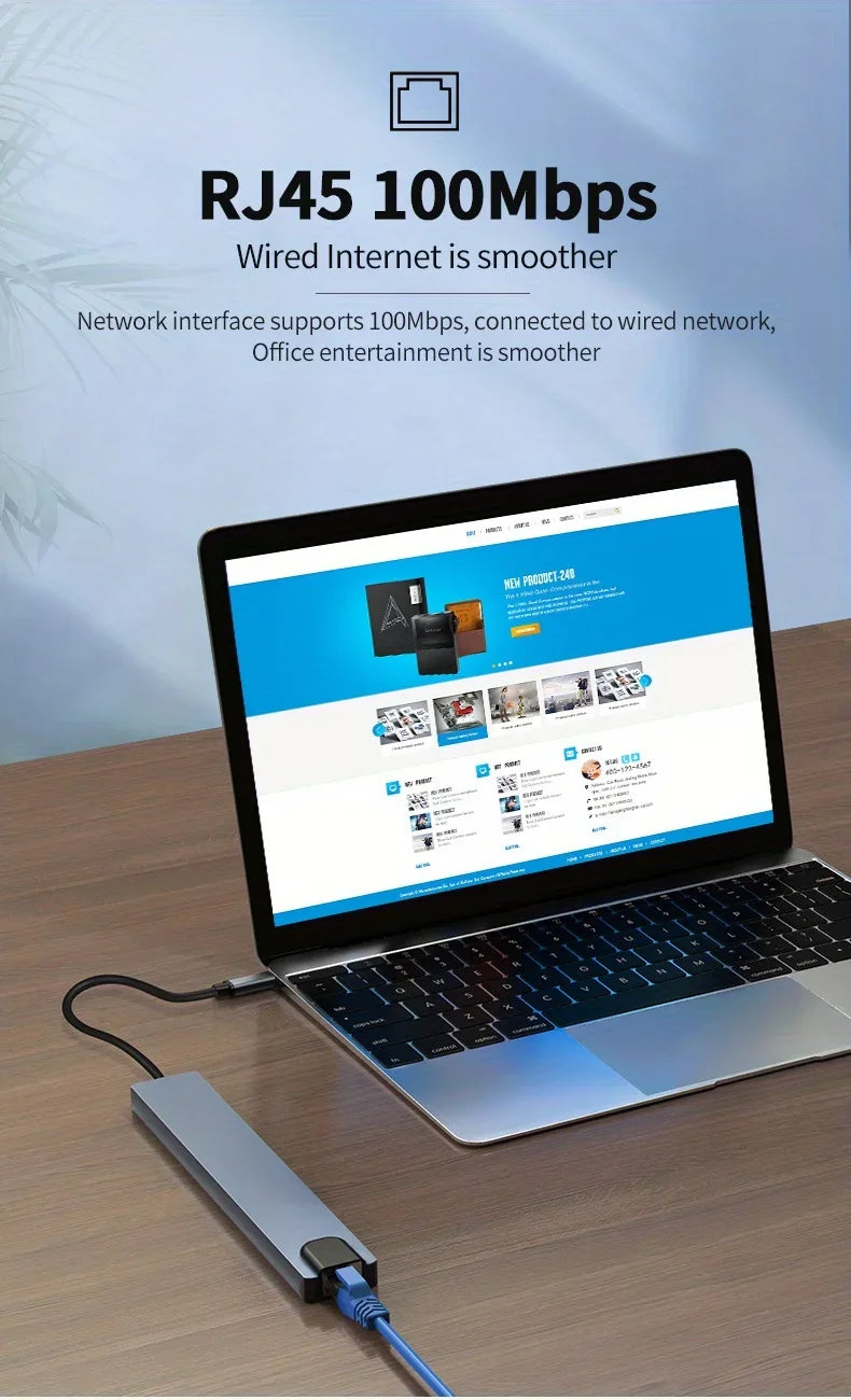 10 in 1 USB C HUB 4K30Hz Docking Station Type C to HDTV-Compatible RJ45 Ethernet PD100W for MacBook iPad Huawei Sumsang Phone
