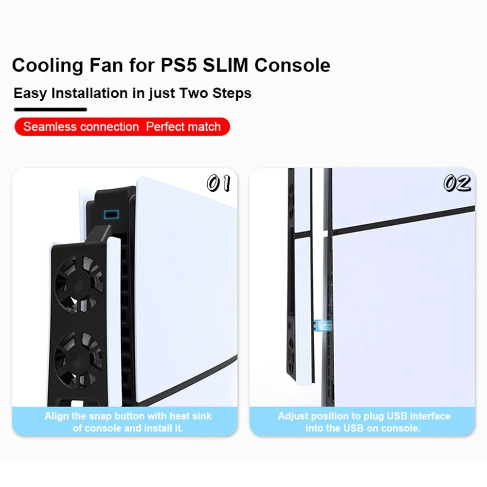 Silent Enhanced Cooling Fan for PS5 Slim Console(Digital/Disc) with LED Lights Efficient Cooling System for Playstation 5 Slim