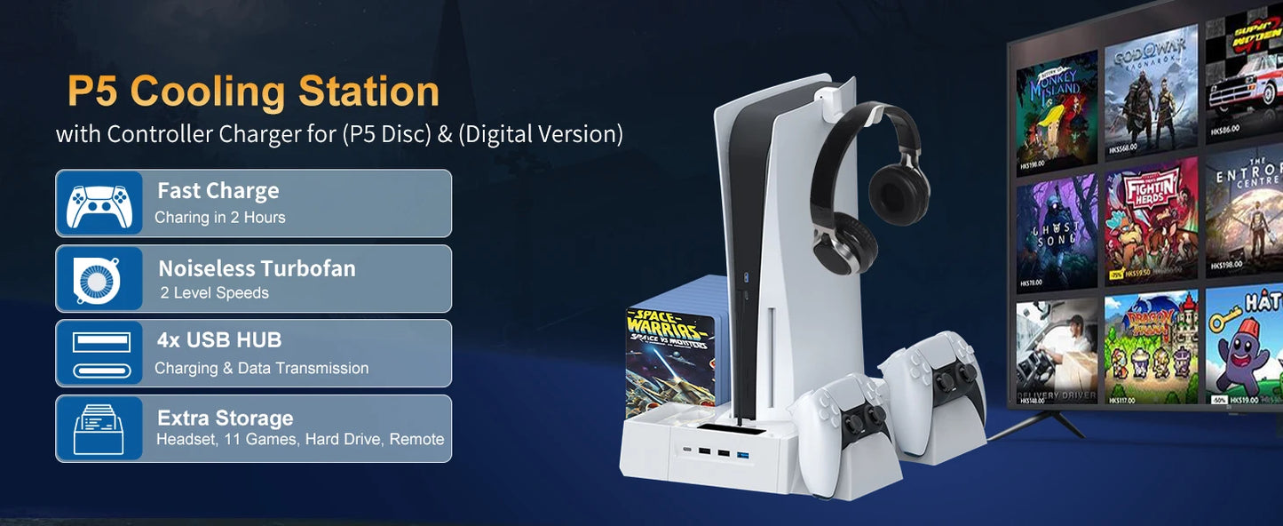 PS5 Cooling Station for PS5/PS5 Slim Disc Digital Console, PS5 Cooling Stand PS5 Slim Cooling Station, PS5 Stand PS5 Accessories