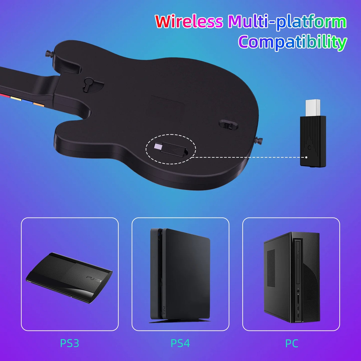 EAEY Wireless Guitar Controller for PS4 Game Console, Compatible with PS3 Console and PC, Suitable for Rock Band - style Games