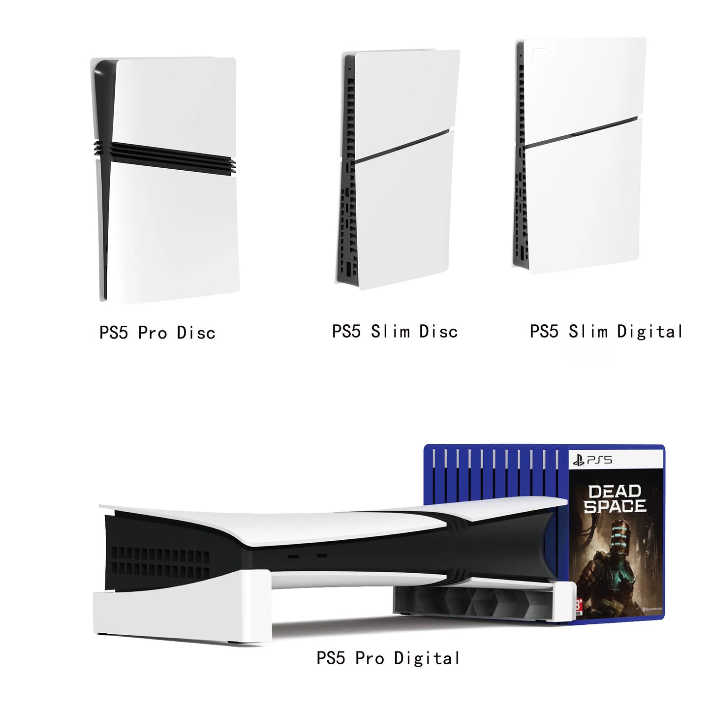 Horizontal Stand for PS5 Slim & Pro Console and Hold 12 Game Disc, Compatible with PlayStation 5 Slim/Pro Disc & Digital Edition