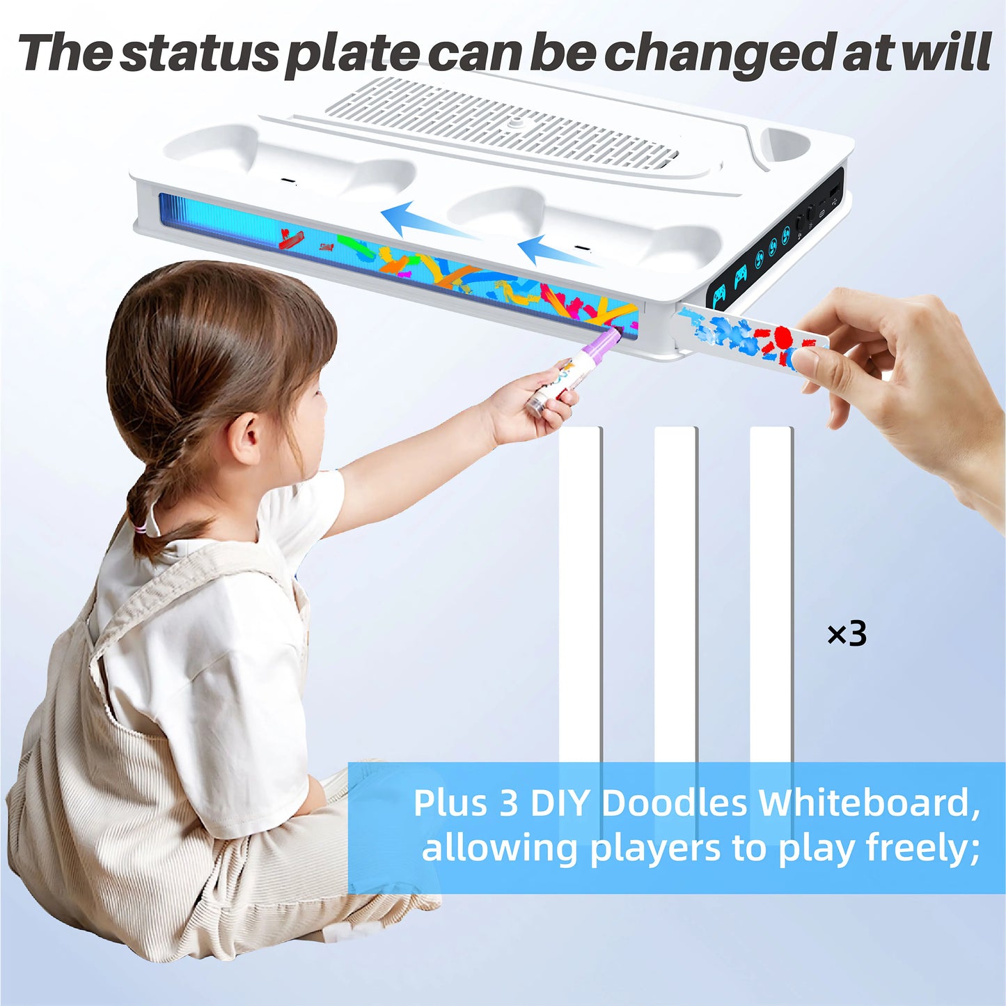 PS5/Pro/Slim Stand for Disc & Digital Console, Playsation 5 Cooling Station with Dual Controller Charger, RGB Light, DIY