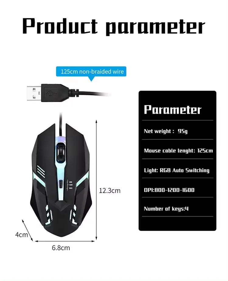 20251 PC ITLY M01 Sports LED Luminous Backlit USB Wired Gaming Mouse for Desktop PC Laptop Office Computer Gaming Mouse