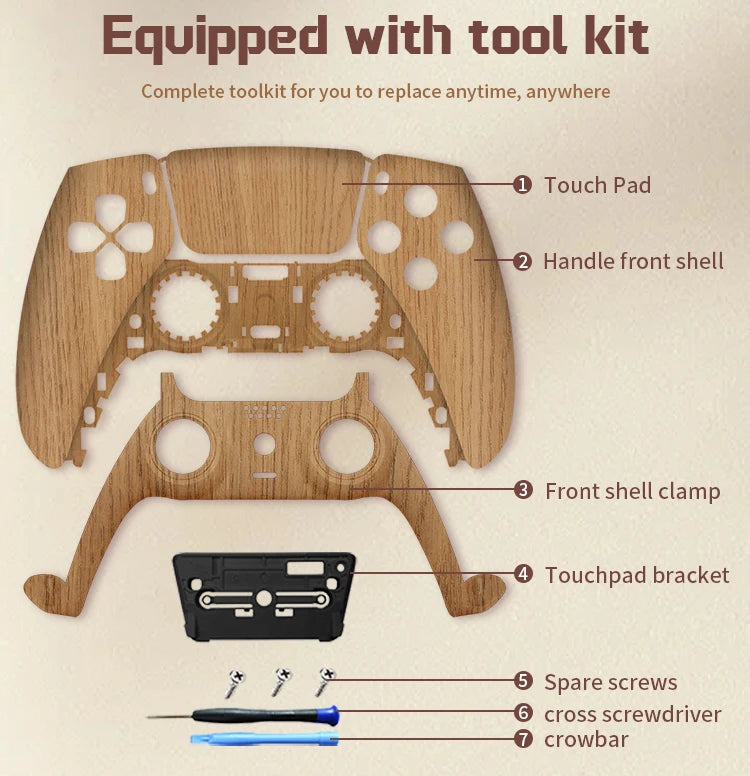 Redesigned and replaced front shell touchpad compatible with PS5 controller BDM-010, 020, 030, 040, 050-Wood grain pattern