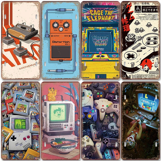Video Game License Plate Metal Sign Vintage Playstation Gamer Metal Tin Poster Wall Art Decor for Boys Play Room Home
