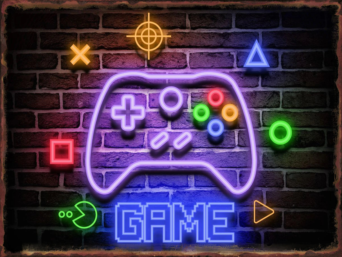 Neon Game Metal Tin Sign Gamer Room Poster Electronic Arena Wall Decor Internet Bar Plaque Gamepad Iron Plate Painted Home Mural