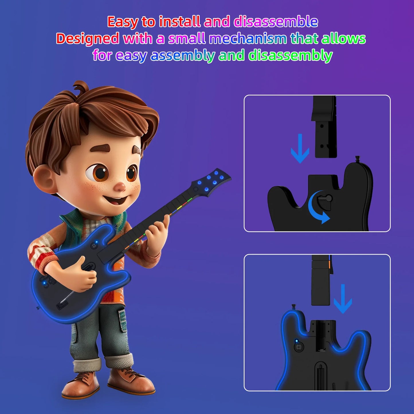 EAEY Wireless Guitar Controller for PS4 Game Console, Compatible with PS3 Console and PC, Suitable for Rock Band - style Games