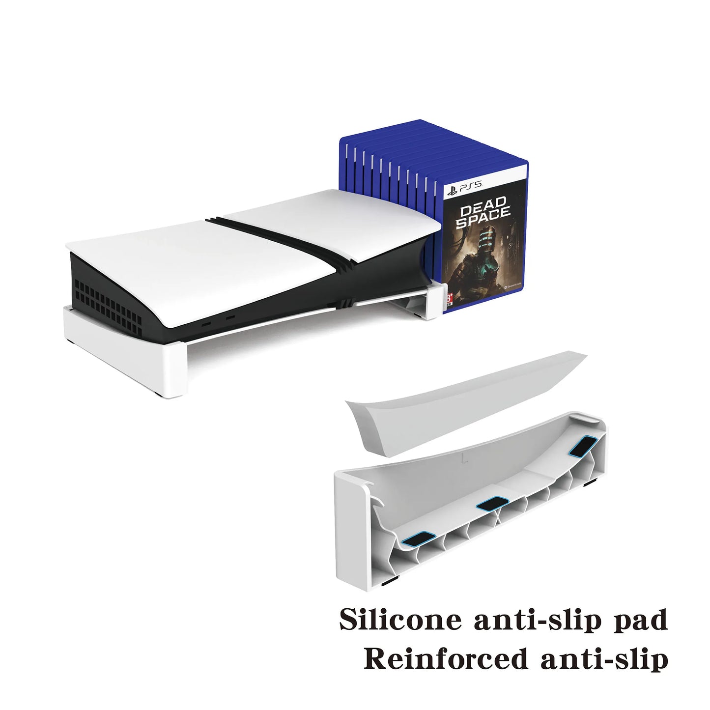 Horizontal Stand for PS5 Slim & Pro Console and Hold 12 Game Disc, Compatible with PlayStation 5 Slim/Pro Disc & Digital Edition