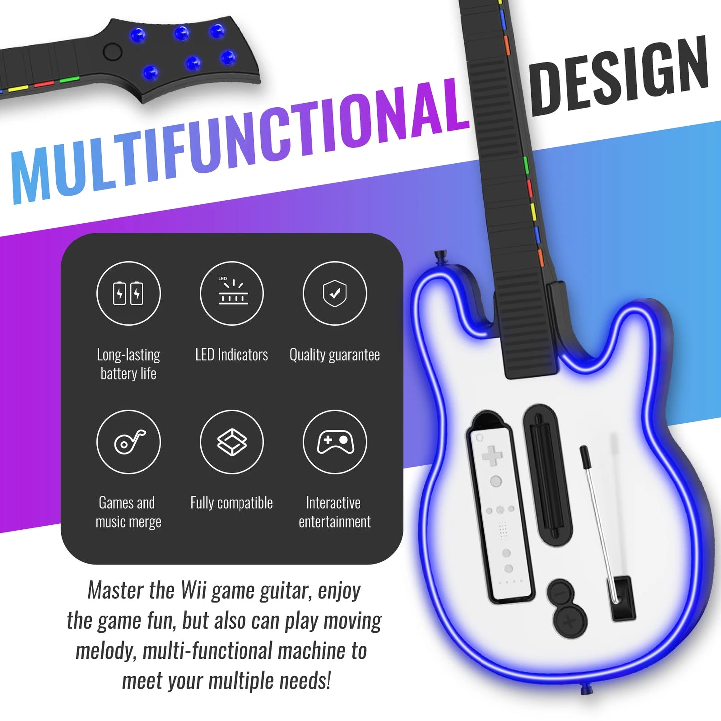 wii Console Wireless Guitar Controller wii Console Guitar for rock band games with RGB lights