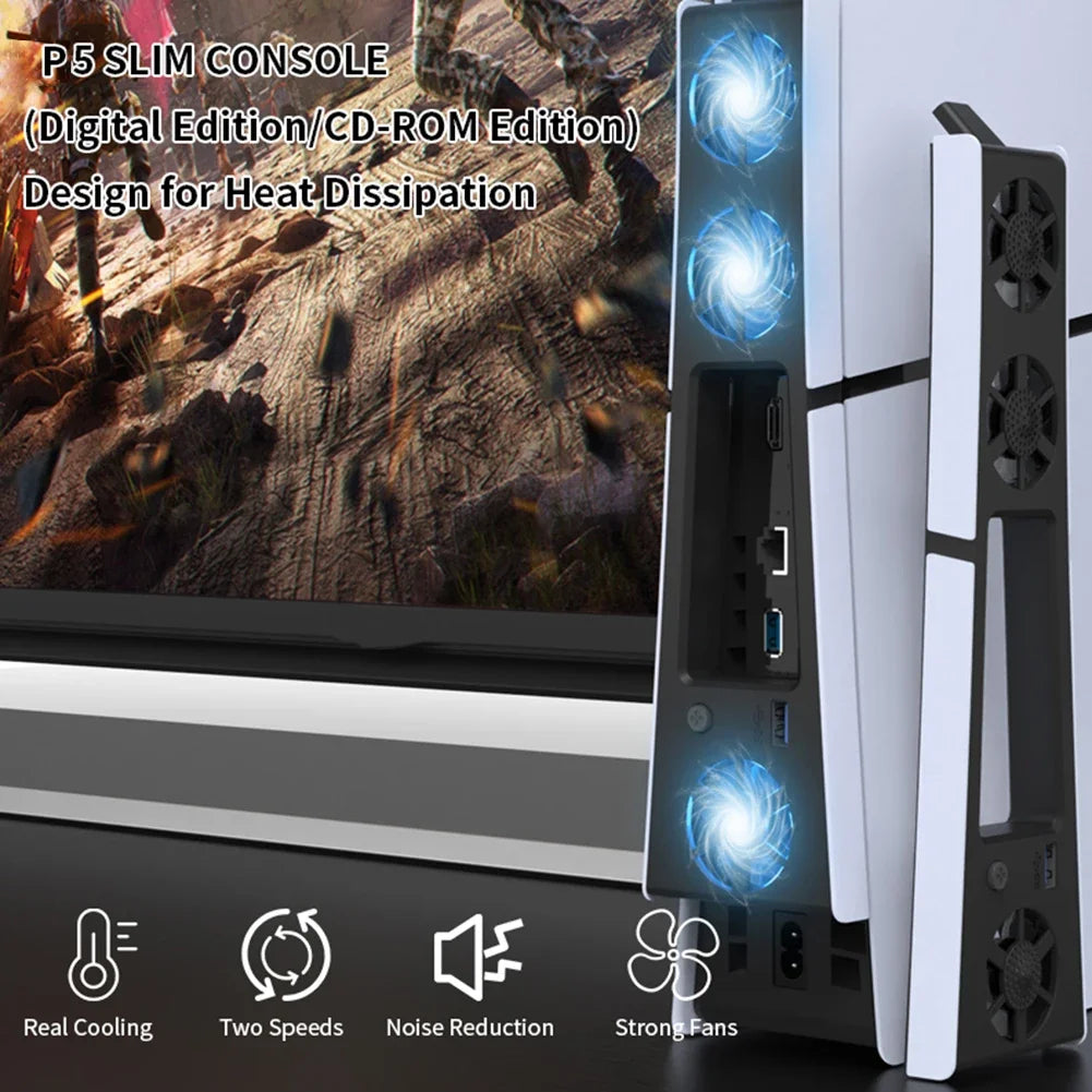 Silent Enhanced Cooling Fan for PS5 Slim Console(Digital/Disc) with LED Lights Efficient Cooling System for Playstation 5 Slim