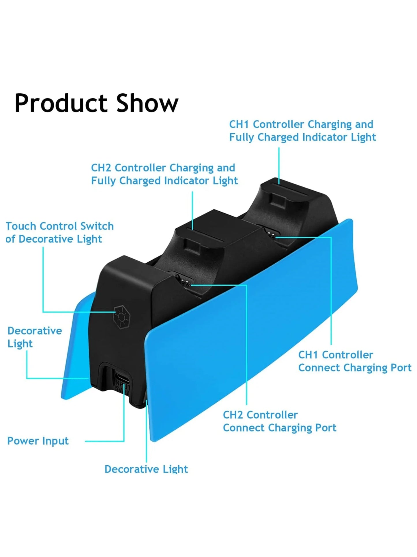 Game Wireless Charging Station for PS5 with Dual Fast Charger Dock and LED Charging Indicators