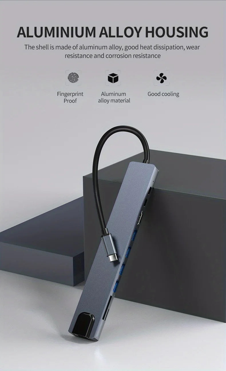 10 in 1 USB C HUB 4K30Hz Docking Station Type C to HDTV-Compatible RJ45 Ethernet PD100W for MacBook iPad Huawei Sumsang Phone