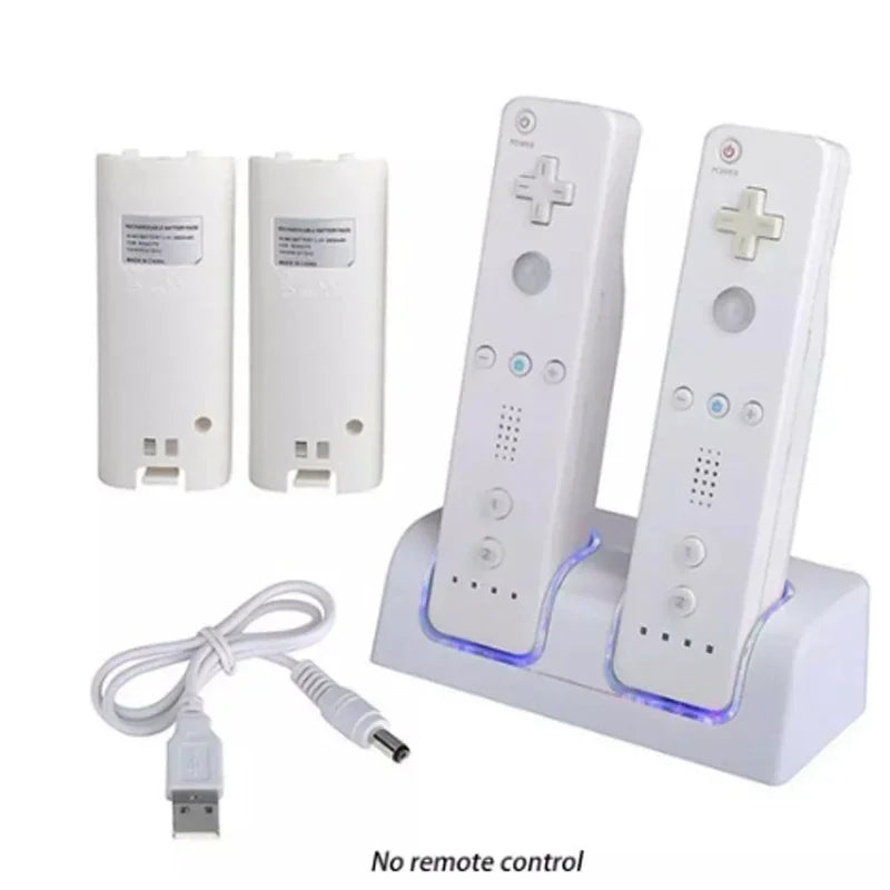2 Ports Charging Stand Dock Station + 2 Batteries for Wii Gamepad Remote Controller Charging Dock Station