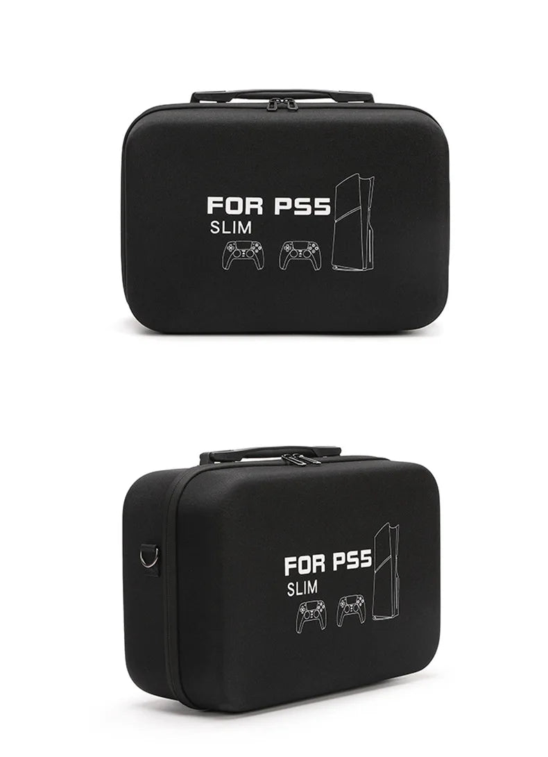 For PS5 Slim Console Carrying Case Lightweight EVA Hard Shell Storage Bag with Shoulder Strap Fits 2 Controllers Stand Cables