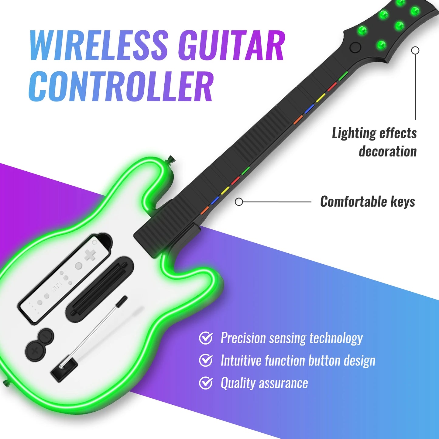 wii Console Wireless Guitar Controller wii Console Guitar for rock band games with RGB lights