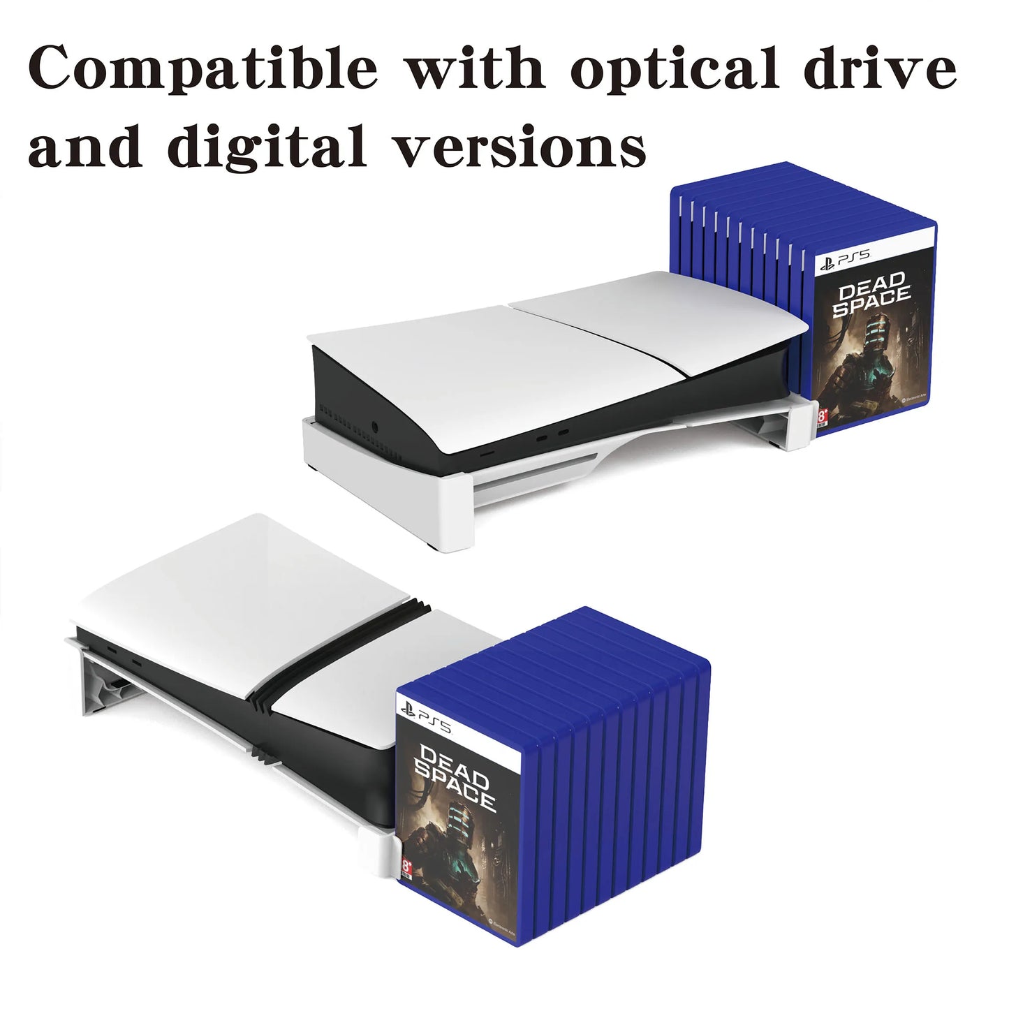 Horizontal Stand for PS5 Slim & Pro Console and Hold 12 Game Disc, Compatible with PlayStation 5 Slim/Pro Disc & Digital Edition