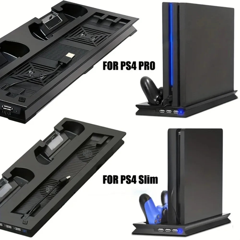 For PS4 Slim / Pro Vertical Cooling Stand Cooler & Dual Joystick USB Charging Station & 3 Extra HUB for Playstation 4 Slim Pro