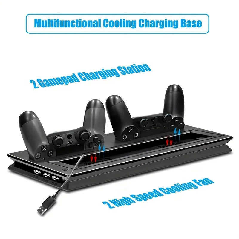 For PS4 Slim / Pro Vertical Cooling Stand Cooler & Dual Joystick USB Charging Station & 3 Extra HUB for Playstation 4 Slim Pro