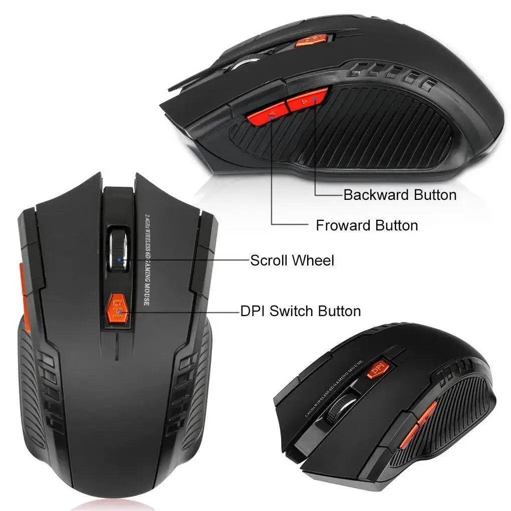 2.4G Wireless Mouse 1600DPI Optical Mouse Computer Gaming Mouse 6 Buttons Wireless Mouse with USB Receiver