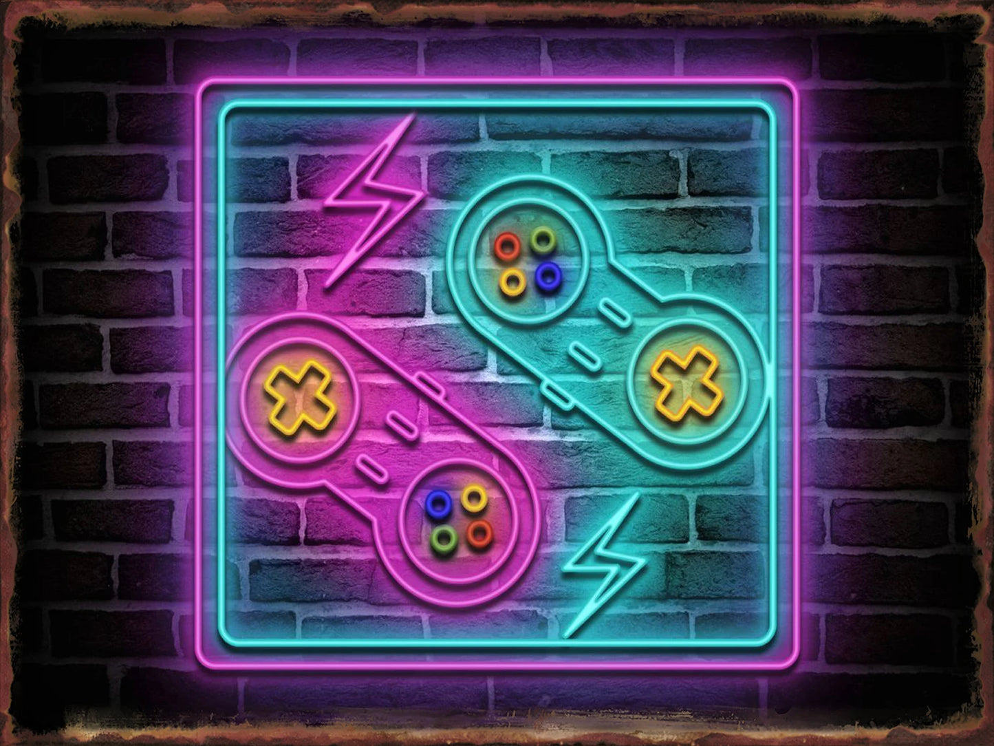 Neon Game Metal Tin Sign Gamer Room Poster Electronic Arena Wall Decor Internet Bar Plaque Gamepad Iron Plate Painted Home Mural