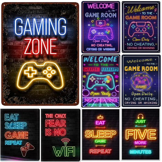 Metal Tin Signs Gaming Zone Wall Decoration Plaque Vintage Art Poster Iron Painting for Man Cave Home Cafe Game Room Club Bar
