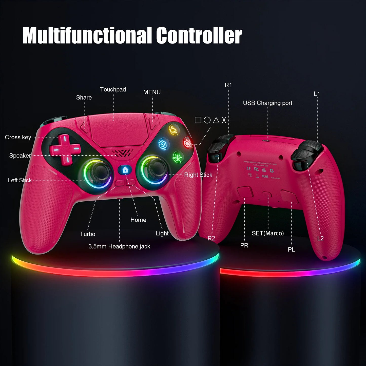 bonacell Ps5 Wireless Controller For Ps5/Ps5 Pro/Ps5 Slim With Hall Joystick Dual Vibration Bluetooth Gamepad Turbo Programming