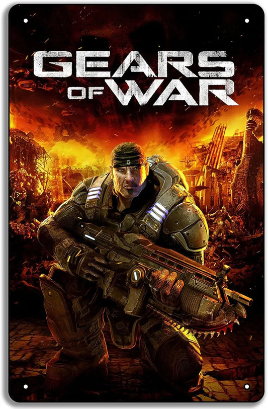1b,Gears of War Game Poster Video Game Wall Art Gift, Metal Tin Sign