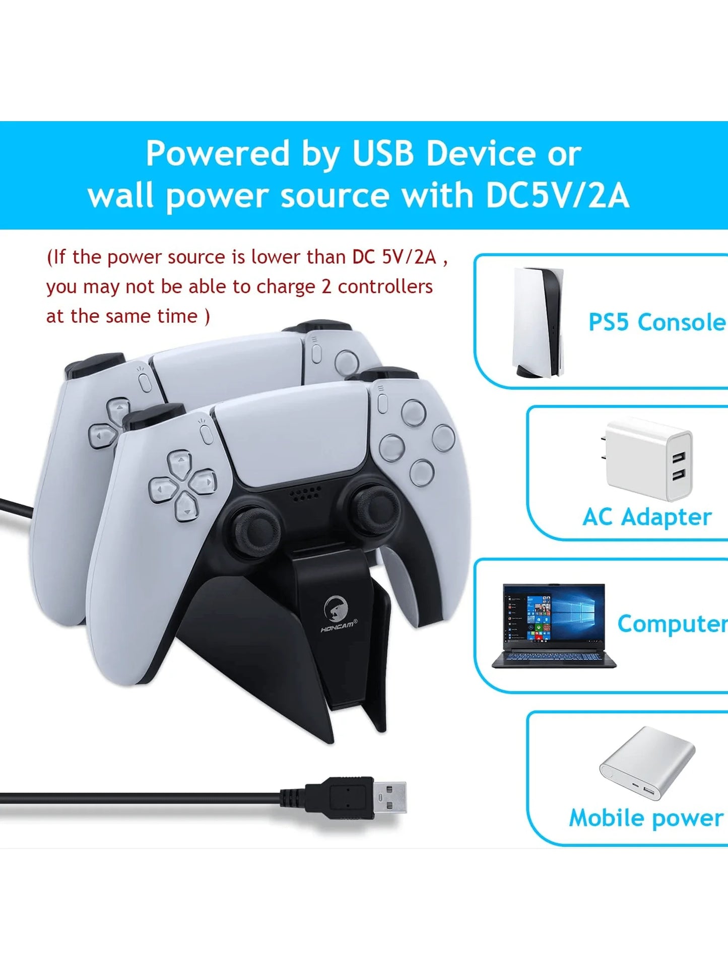 Game Wireless Charging Station for PS5 with Dual Fast Charger Dock and LED Charging Indicators