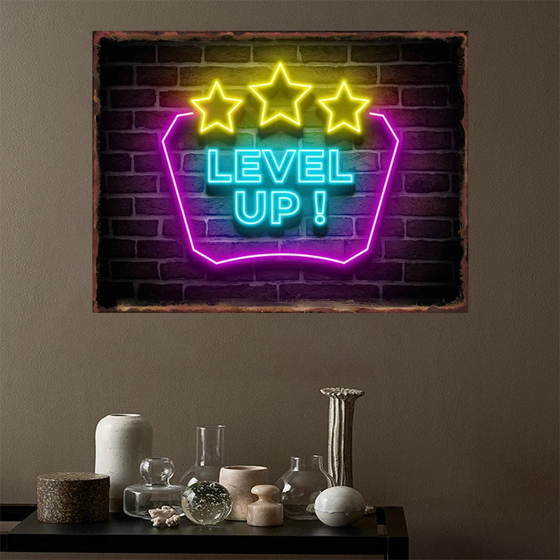 Neon Game Metal Tin Sign Gamer Room Poster Electronic Arena Wall Decor Internet Bar Plaque Gamepad Iron Plate Painted Home Mural