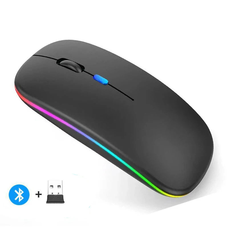 Wireless Mouse Rechargeable Silent LED Backlit Mice PC Laptop Computer Mous 2.4Ghz Receiver Bluetooth Dual Mode Optical Mice