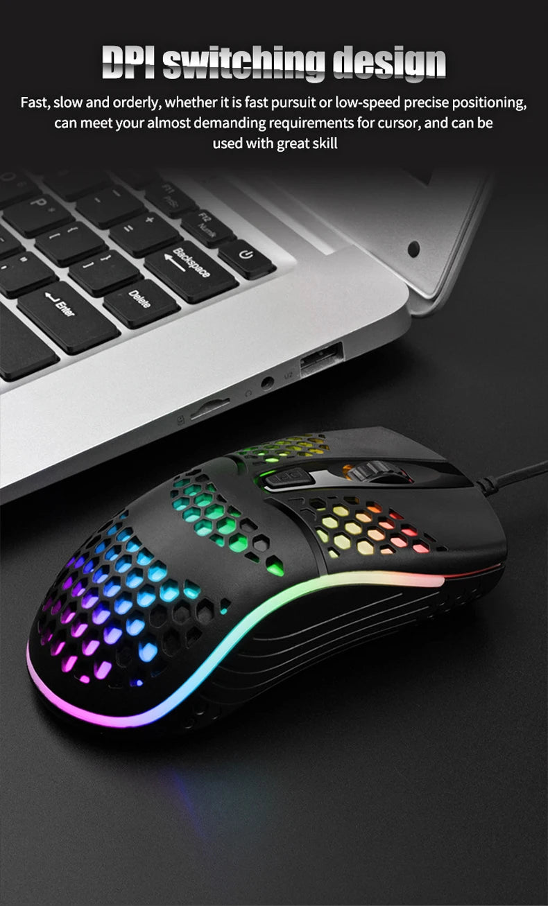 Wired Cable Gaming 7 breathing LED Back Light Optical Mouse USB Computer Hollowed out Mice Laptop Desktop 4D PC home use Office