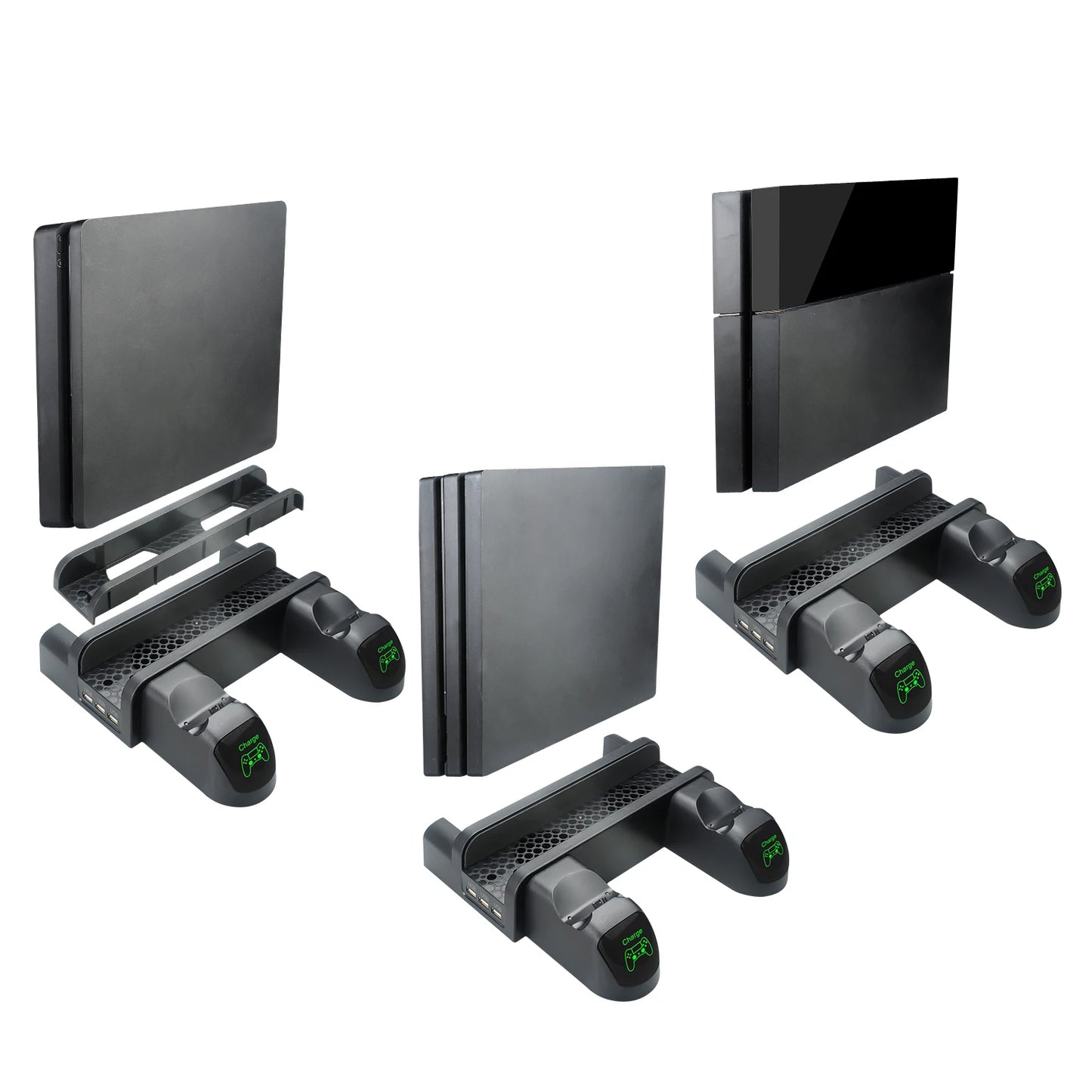 PS4 Stand Cooling Fan Station for Playstation 4/Slim/Pro with Dual Controller EXT Port Charger Dock Station and 10 Game Slots