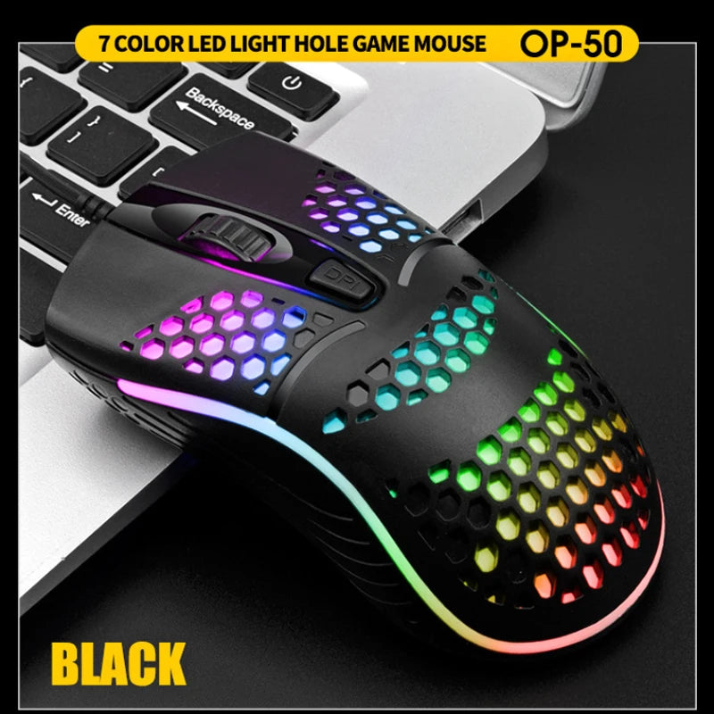 Wired Cable Gaming 7 breathing LED Back Light Optical Mouse USB Computer Hollowed out Mice Laptop Desktop 4D PC home use Office